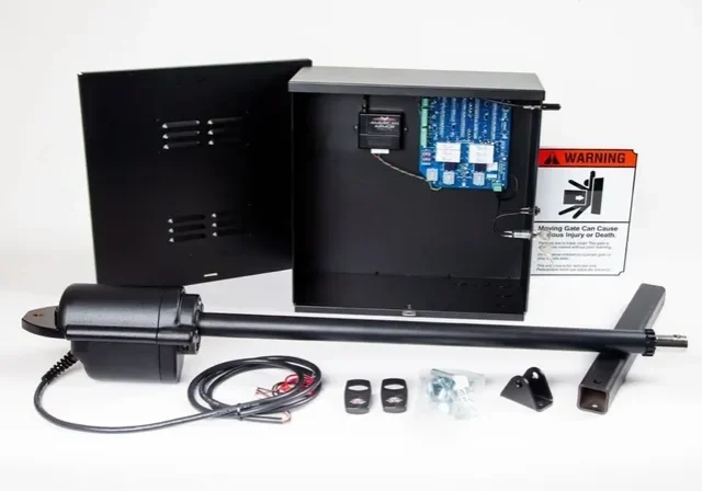 Automatic gate opener kit with components.